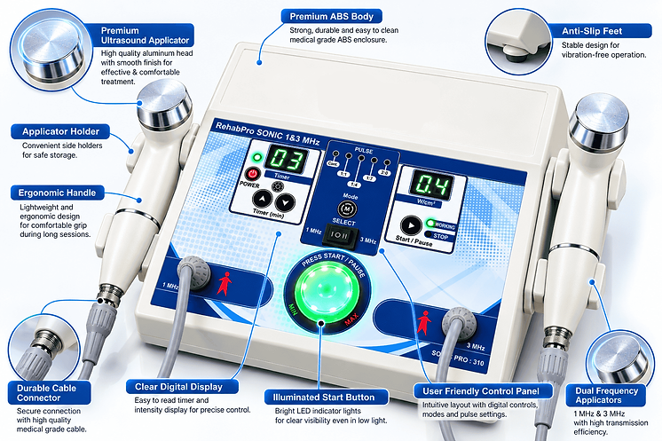 1 & 3 MHz Ultrasound Therapy Machine for Physiotherapy & Pain Relief : PHYSION - Image 4