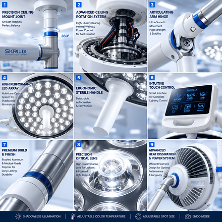 Double Dome LED Surgical OT Light | Ceiling Mounted Shadow less Operating Light : 48+48 - Image 7