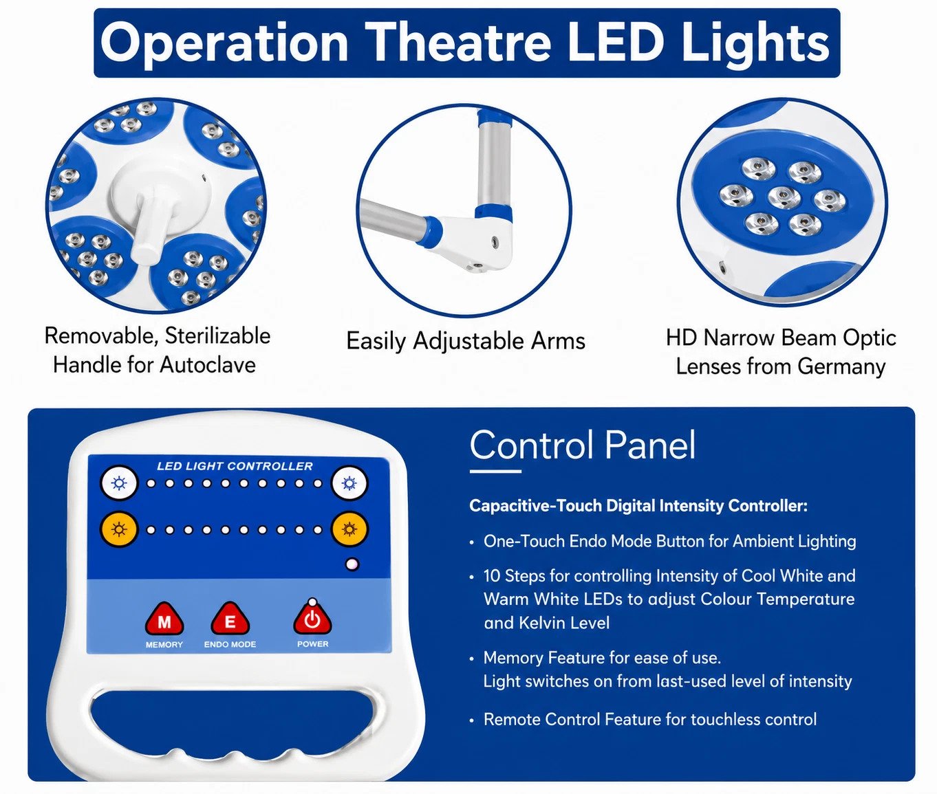 Double Dome LED Surgical OT Light | Ceiling Mounted Shadow less Operating Light : 105+105 - Image 5